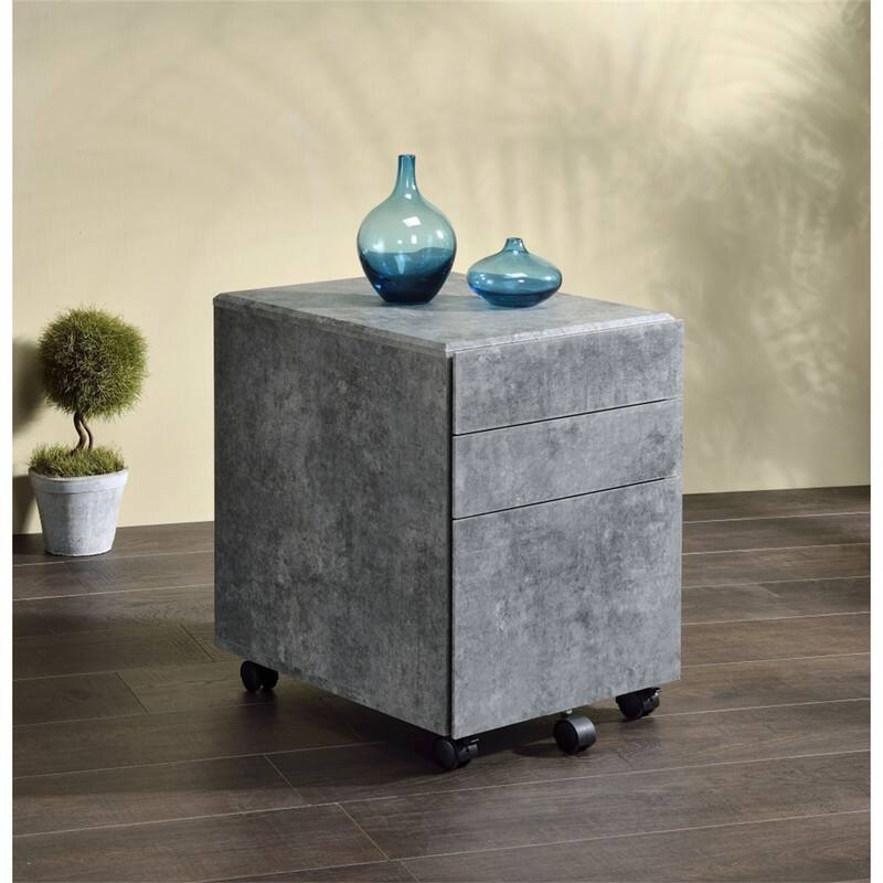 Back. HTUTWOO - 3-Drawers Storage File Cabinet - Caster Wheels Mobile Pedestal, Wooden Frame Rolling Cabinet, Under Desk File Organizer - Silver.