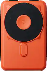 Front. The Ridge Wallet - MAGSAFE POWER BANK 10,000mAh 20w 5-in-1 with integrated lightning and USB-C cables, Apple Watch charging, and Kickstand - Orange.