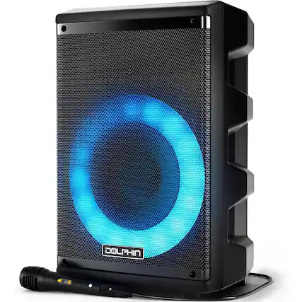Front. Dolphin Audio - Dolphin Bluetooth Karaoke Party Speaker System with Dynamic Spin LED Lights and Microphone - Black.