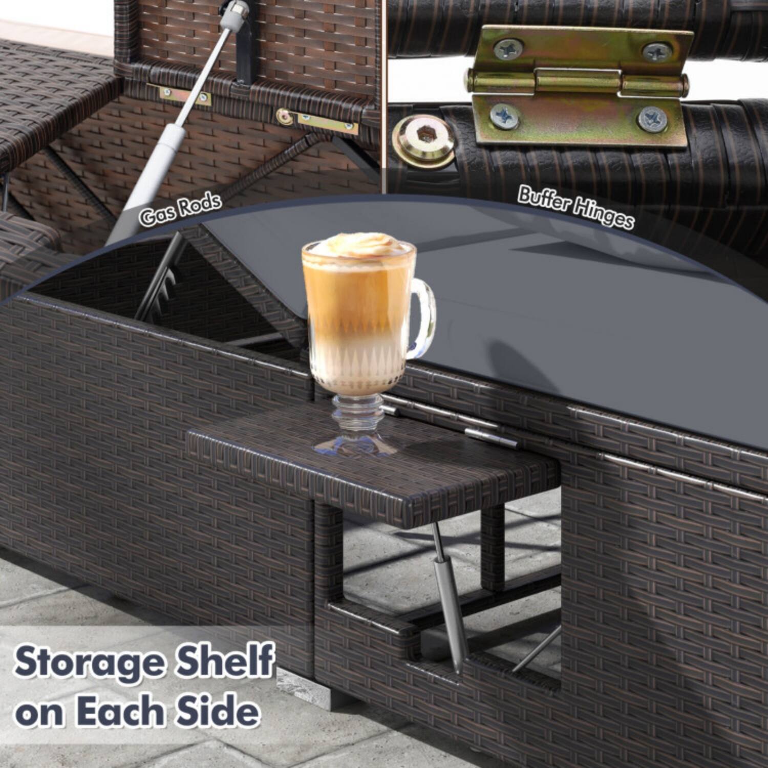Gas Rods  
Buffer Hinges  
Storage Shelf on Each Side
