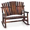 Front. Costway - Costway 2-Person Outdoor Adirondack Rocking Chair with High Back and Slatted Seat - Brown.