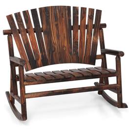 Costway - 2-Person Outdoor Adirondack Rocking Chair with High Back and Slatted Seat - Brown