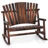 Costway - 2-Person Outdoor Adirondack Rocking Chair with High Back and Slatted Seat - Brown