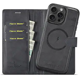 Dteck - For Apple iPhone 16 Pro RFID Wallet Case with Card Pocket Shockproof Leather 2-in-1 Detachable Back Cover - Black