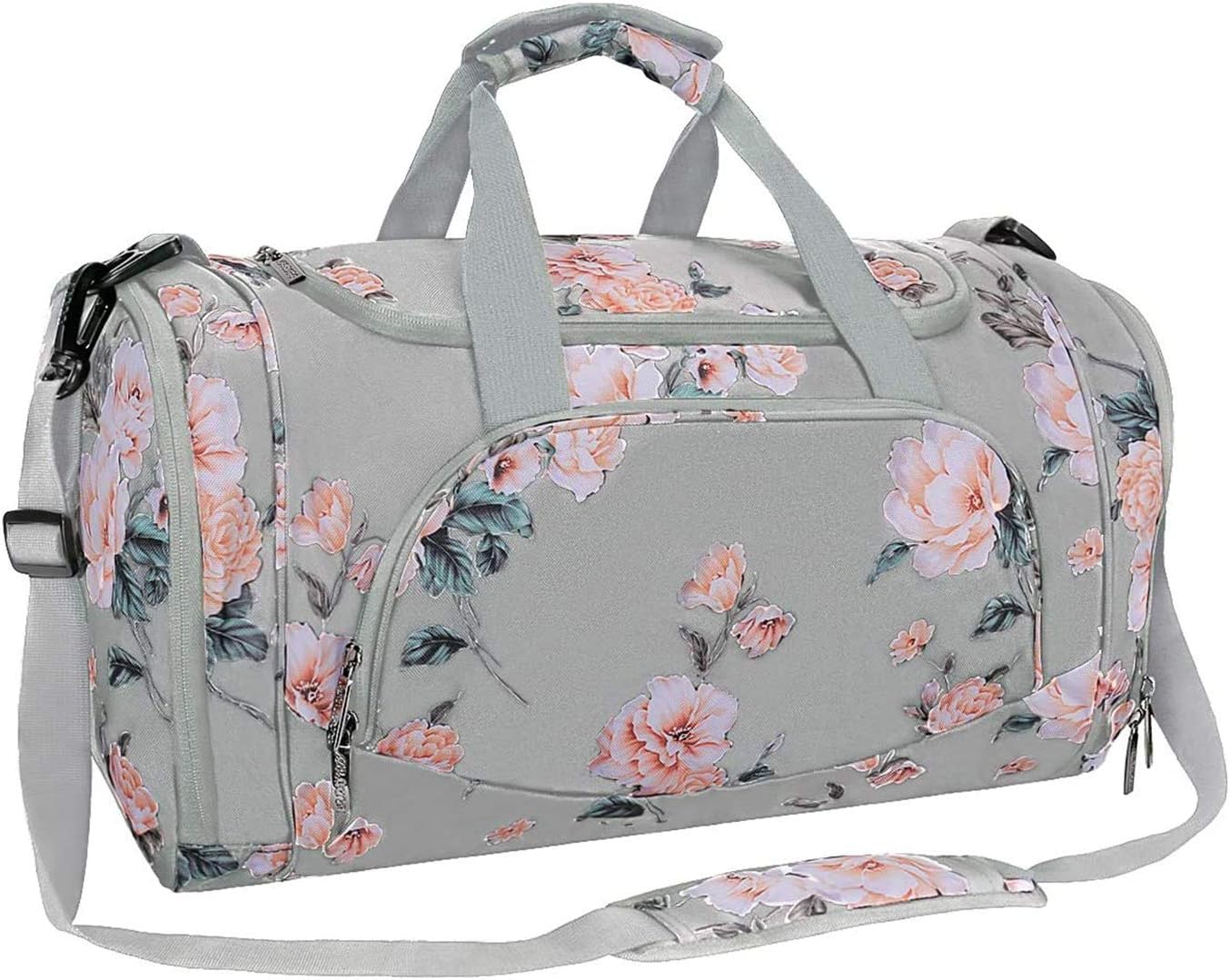 Front. mosiso - Peony Sports Duffel Bag for Women & Men, Gym Bag with Shoe Compartment for Dance, Travel & Weekend Trips - Gray.
