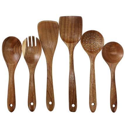 Front. MegaChef - MegaChef 6 Piece Acacia Wood Kitchen Utensil Set in Dark Brown - Brown.