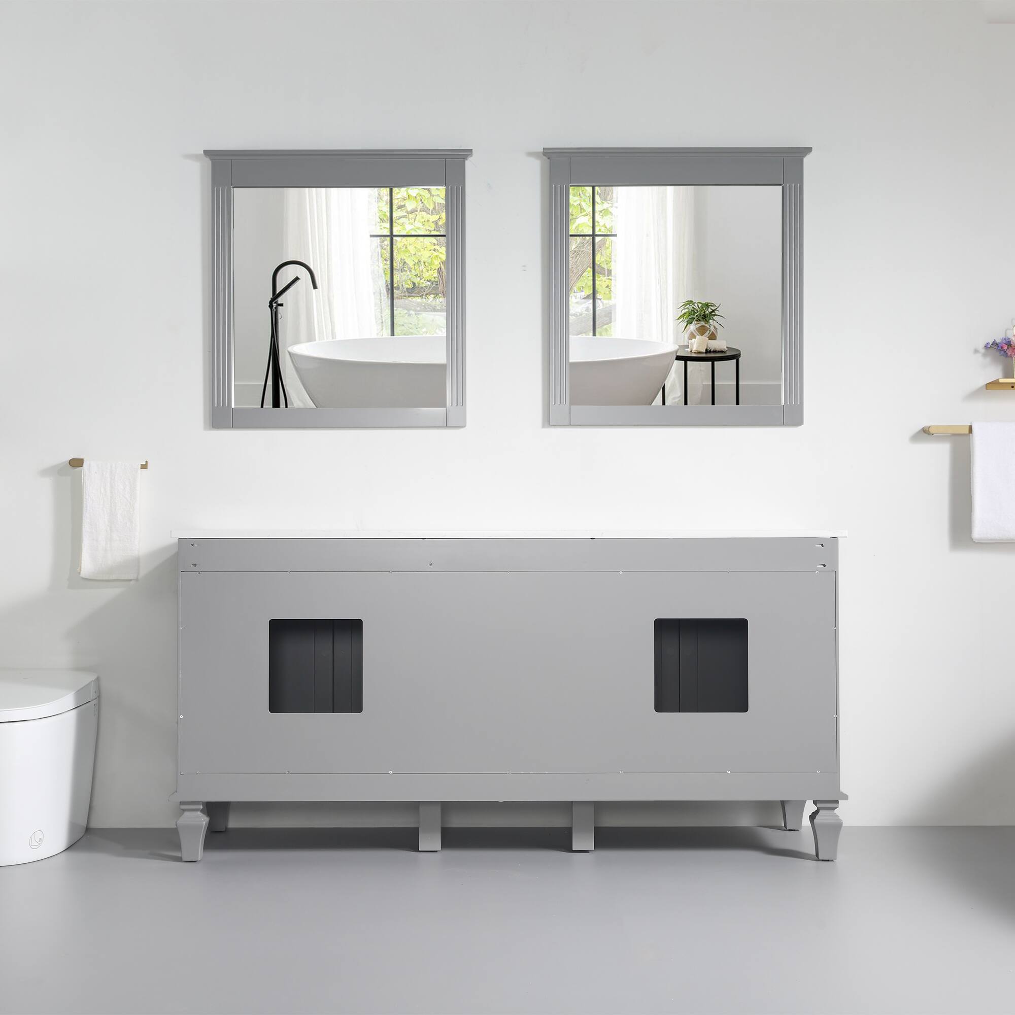 Alt View 9. WELLFOR - ARTWOOD 72 in. Solid Wood Bath Vanity with Quartz Top, Double Sink, Soft Close, Assembled - Gray.
