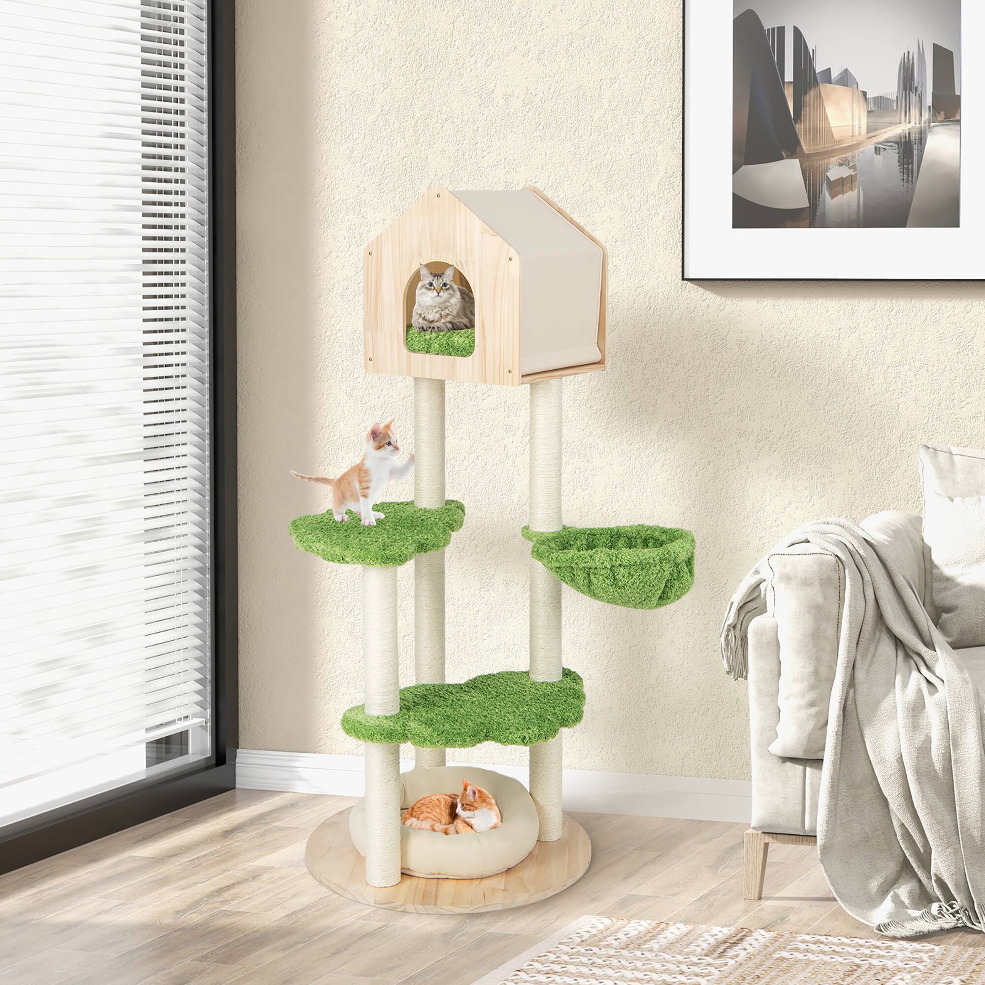 Alt View 3. Gymax - Gymax Wooden Cat Tree 55'' Tall Cat Climbing Stand w/ Sisal Scratching Posts Green.