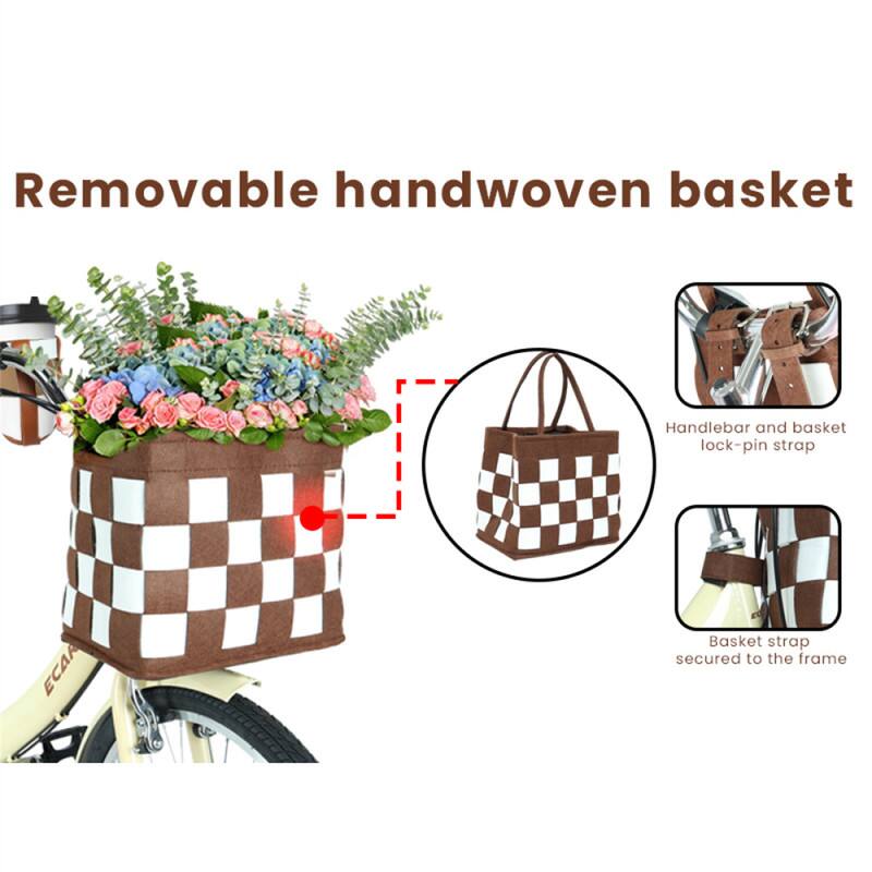 Removable handwoven basket

- Handlebar and basket lock-pin strap
- Basket strap secured to the frame