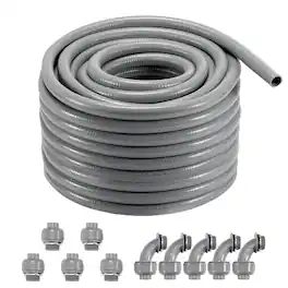 VEVOR - 1-Inch Flexible Electrical Conduit, 100 ft, PVC Liquid-Tight Conduit Non-Metallic with 5 Straight - Gray