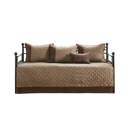 Front. Gracie Mills - Gracie Mills Maldonado 6-Piece Rustic Reversible Daybed Cover Set - Brown.