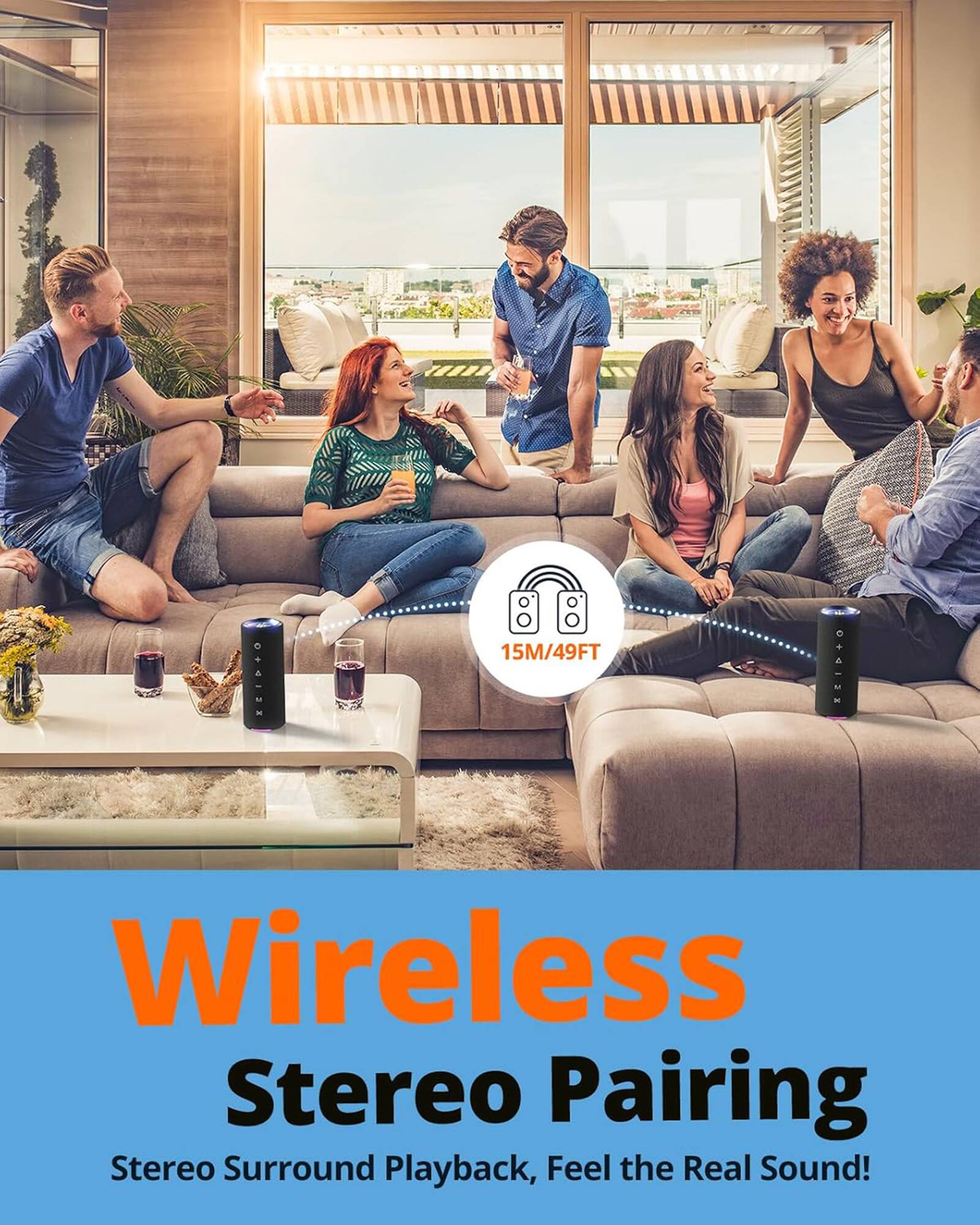 Wireless Stereo Pairing Stereo Surround Playback, Feel the Real Sound!