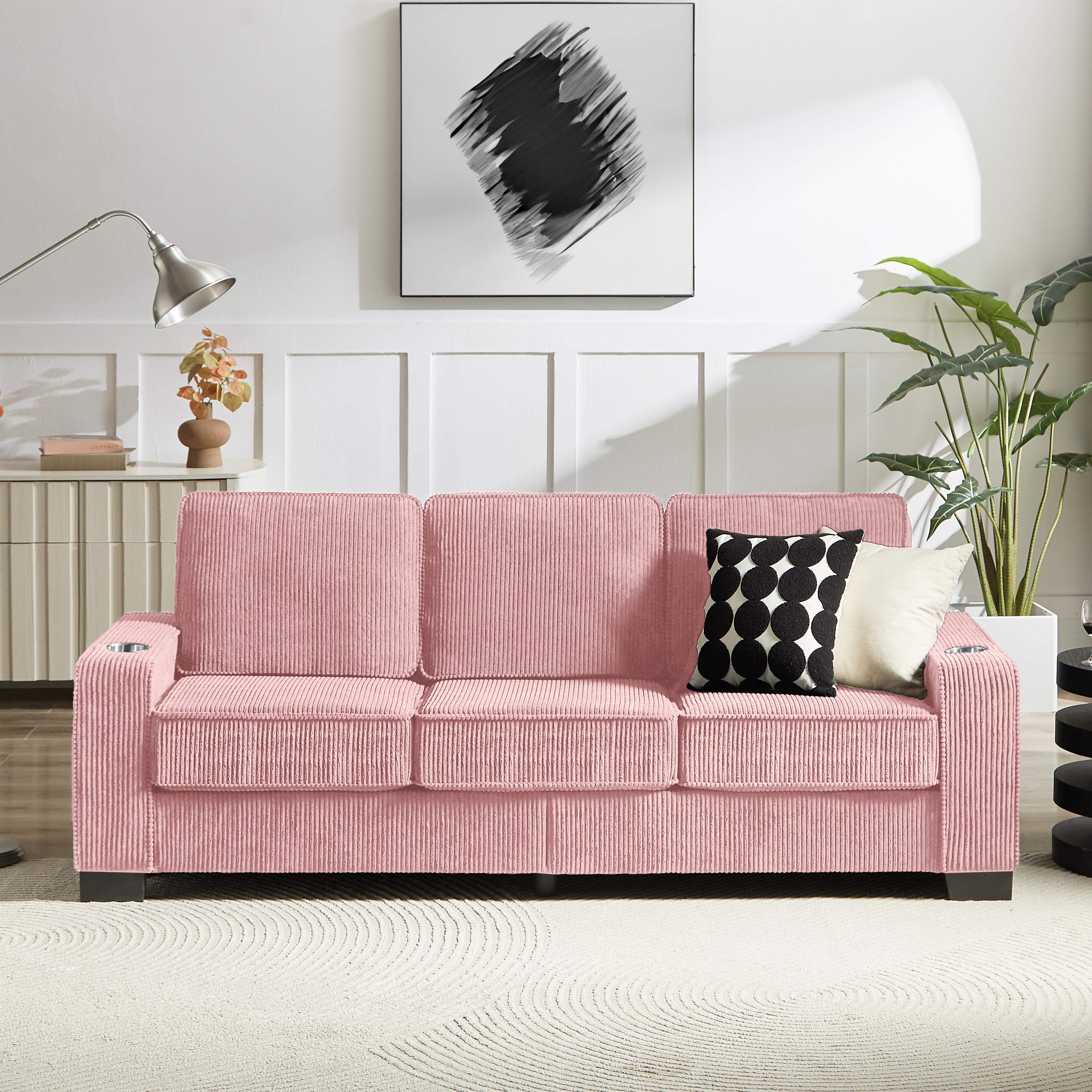 Roomtec - 83.86 inch Corduroy Fabric sofaModern Compressed Couch3Seater Sofa Furniture for Living RoomBedroomoffice Pink - Pink