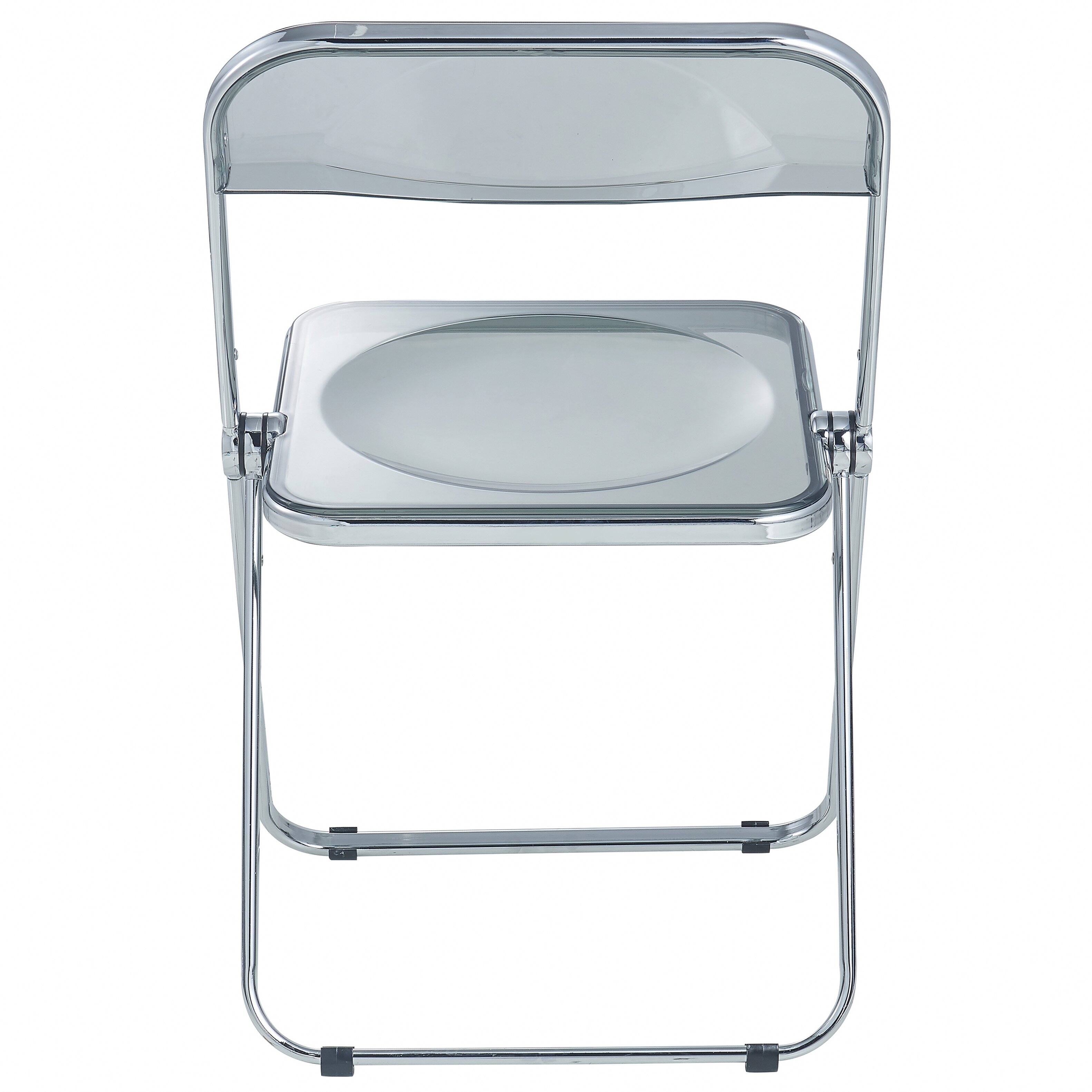 Alt View 6. LeisureMod - Lawrence Modern Clear Acrylic Folding Chair with Chrome Steel Frame, Fully Assembled Portable Dining Seat - Transparent Black.