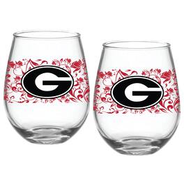 Indigo Falls - Georgia Bulldogs Two-Pack 15oz. Floral Stemless Glass Set - Multicolor