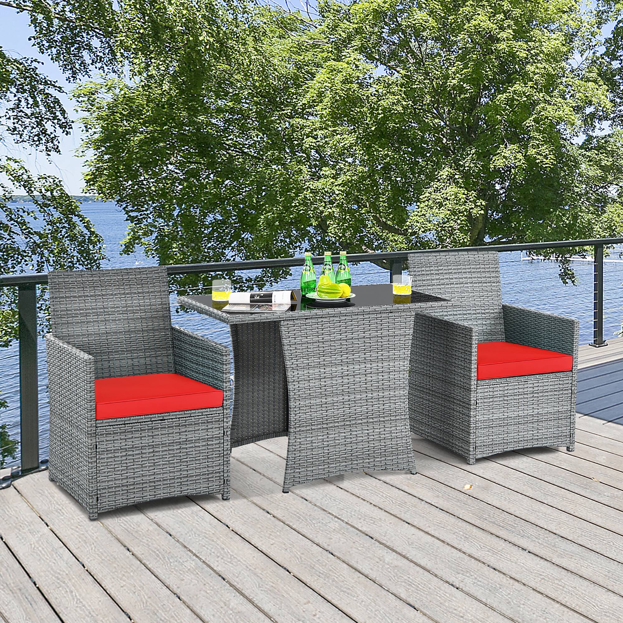 Alt View 3. Costway - Costway 3PCS Patio Rattan Furniture Set Cushioned Sofa Armrest  Garden - Mixed Grey,Red.