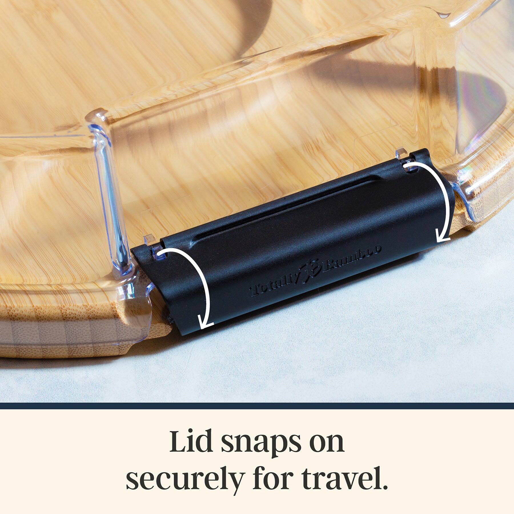 Lid snaps on securely for travel.