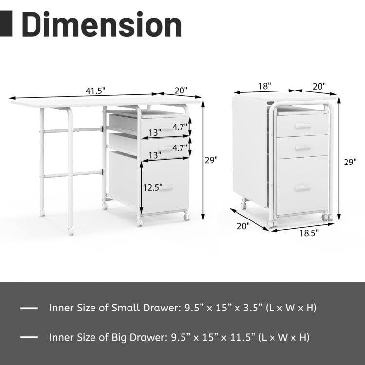 Dimension: 41.5" x 20" x 18" x 20" x 13" x 4.7" x 13" x 4.7" x 29" x 29" x 12.5" x 20" x 18.5"

Inner Size of Small Drawer: 9.5" x 15" x 3.5" (L x W x H)

Inner Size of Big Drawer: 9.5" x 15" x 11.5" (L x W x H)