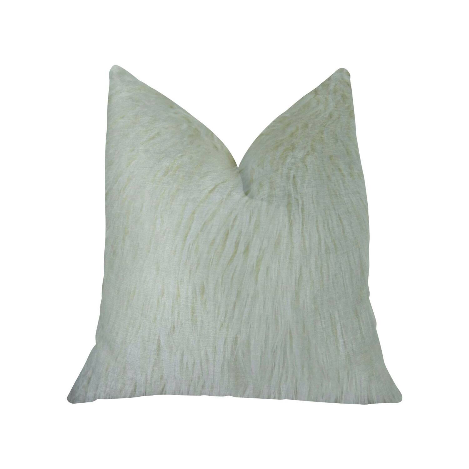 Front. Plutus Brands - Curly Mongolian Fur Handmade Throw Pillow (Double sided 20" x 30" Queen) - White.
