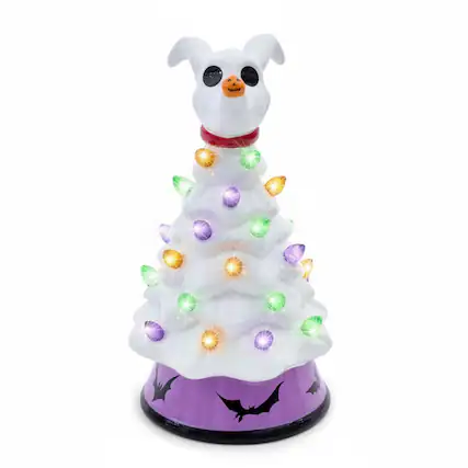 Front. Ukonic - Disney The Nightmare Before Christmas Zero Light-Up Ceramic Christmas Tree - White.