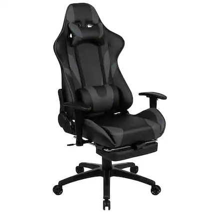Front. Flash Furniture - X30 Gaming Chair Racing Office Ergonomic Computer Chair with Reclining Back and Slide-Out Footrest in Gray LeatherSoft - Gray.