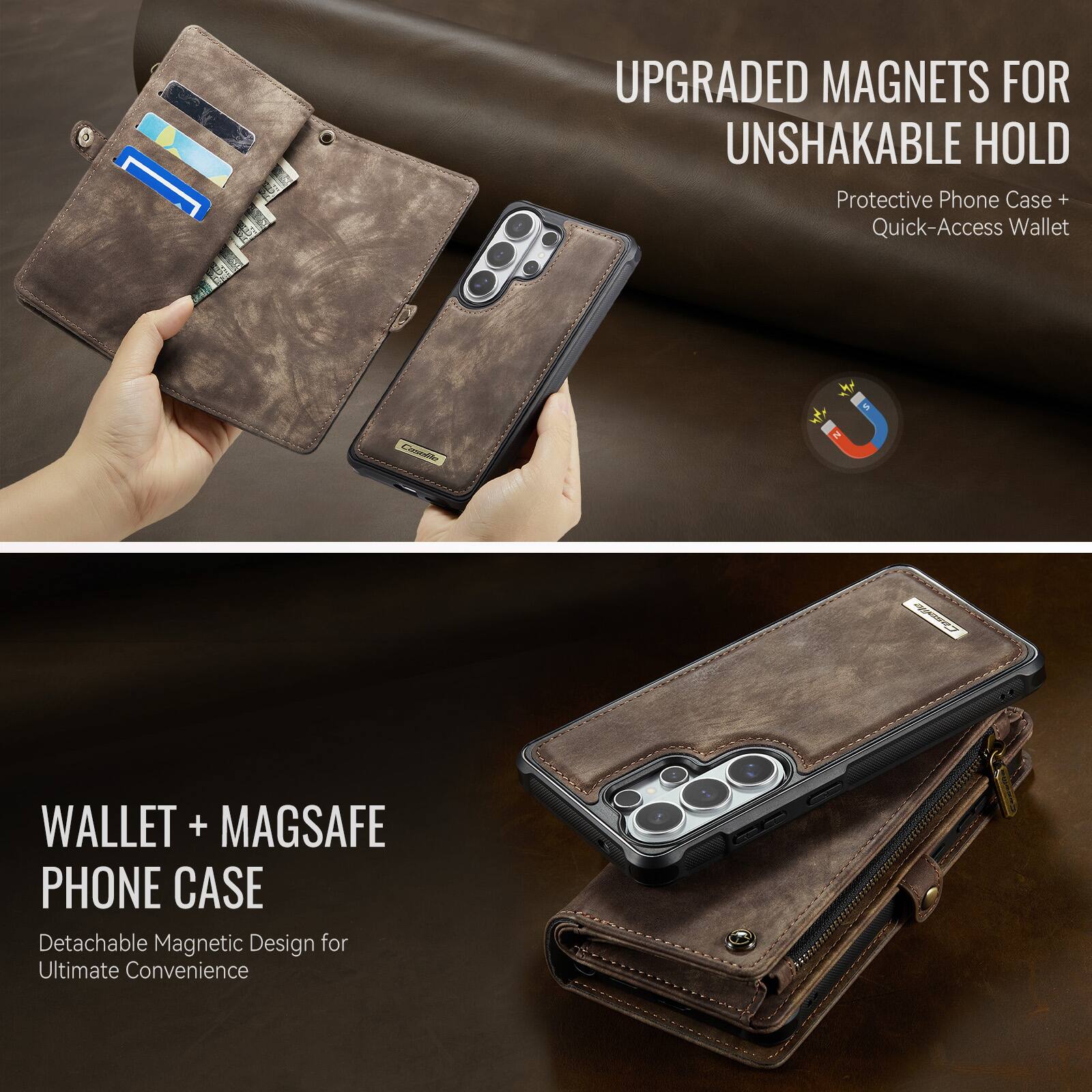 UPGRADED MAGNETS FOR UNSHAKABLE HOLD  
Protective Phone Case + Quick-Access Wallet  

WALLET + MAGSAFE PHONE CASE  
Detachable Magnetic Design for Ultimate Convenience