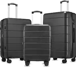LUGGEX - 20" 24" 28" 3-Piece Luggage Set, Expandable ABS Hardside Suitcase with Double Spinner Wheels & TSA Lock - H1 - Black