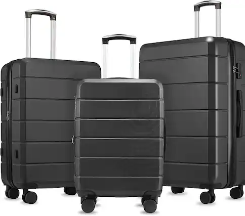 Front. LUGGEX - LUGGEX 20" 24" 28" 3-Piece Luggage Set, Expandable ABS Hardside Suitcase with Double Spinner Wheels & TSA Lock - H1 - Black.