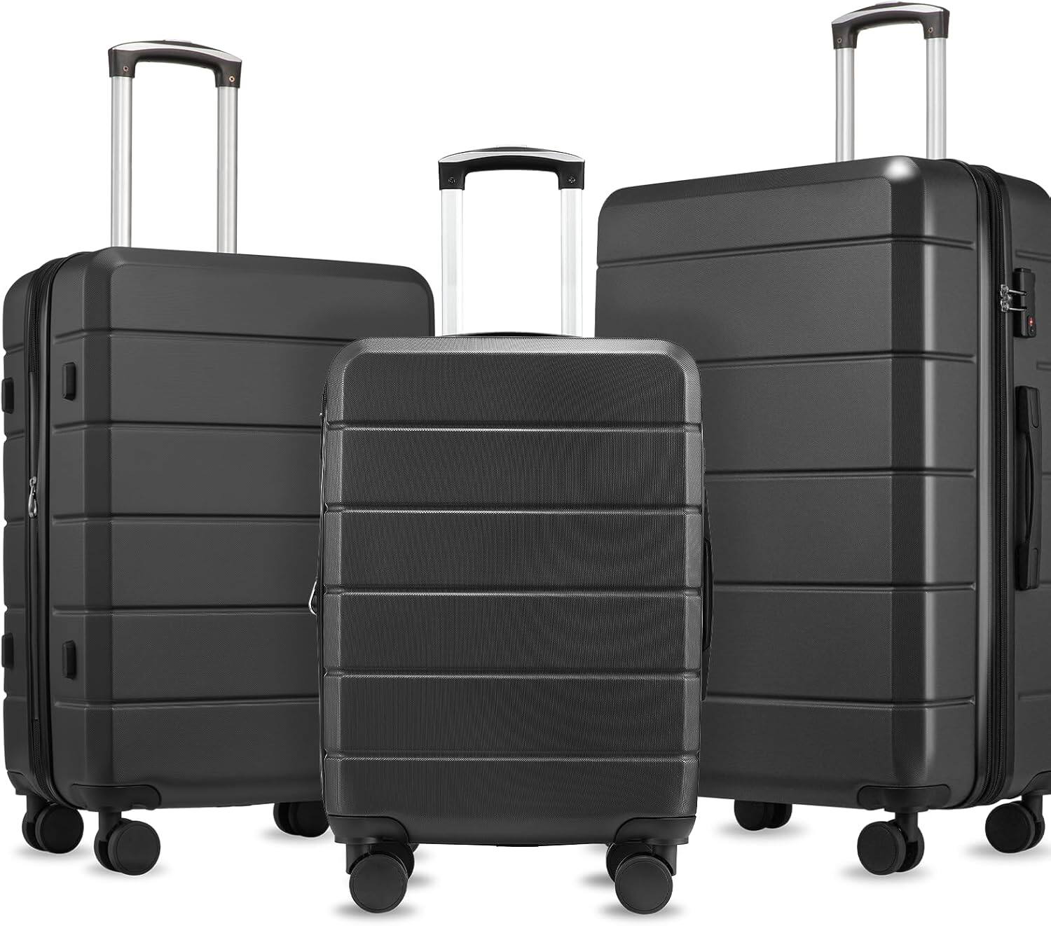 Front. LUGGEX - LUGGEX 20" 24" 28" 3-Piece Luggage Set, Expandable ABS Hardside Suitcase with Double Spinner Wheels & TSA Lock - H1 - Black.