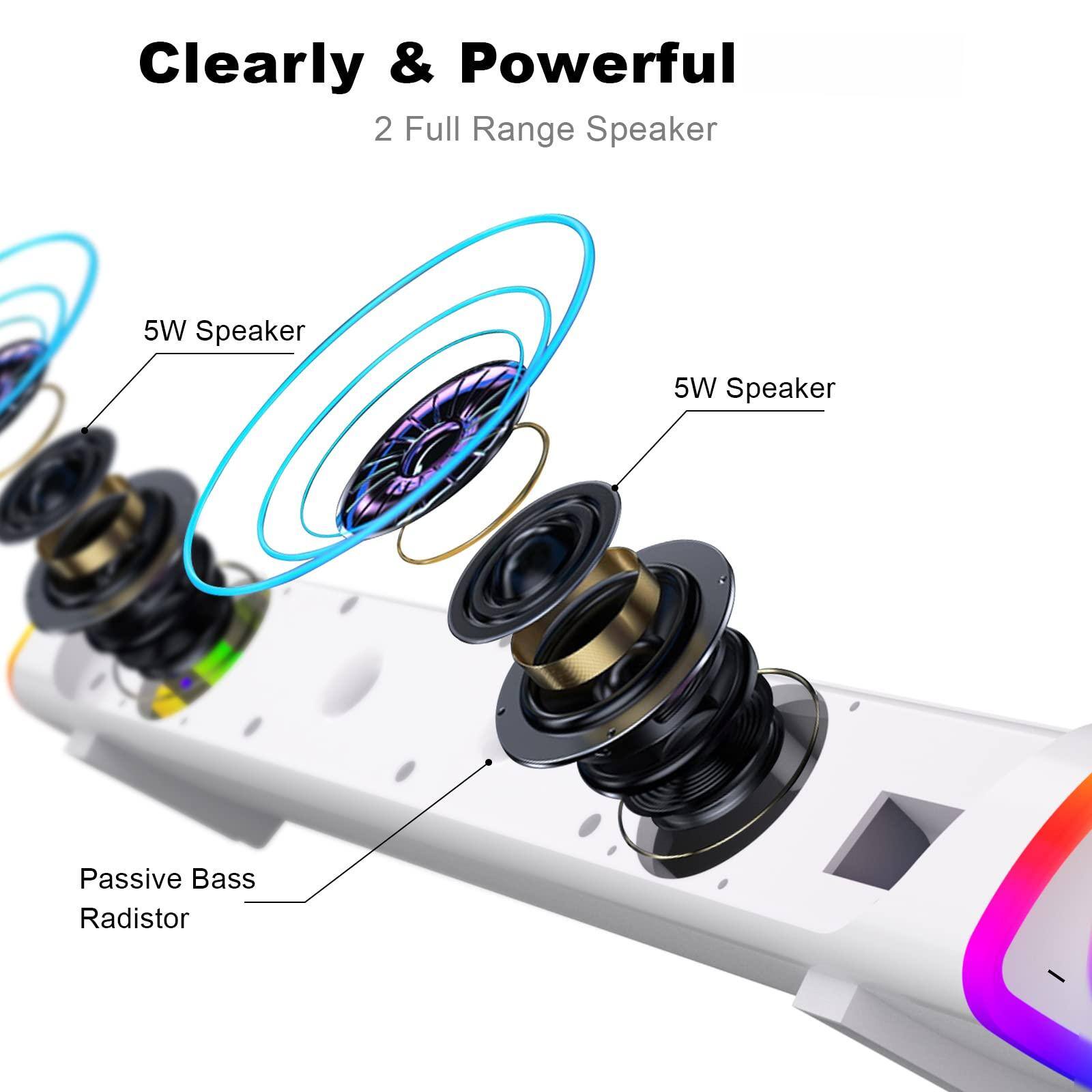 Clearly & Powerful  
2 Full Range Speaker  
5W Speaker  
5W Speaker  
Passive Bass Radiator