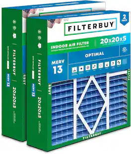 Filterbuy - 20x20x5 MERV 13 Smoke & Allergy Defense, Pleated HVAC AC Furnace Air Filters Replacement for Amana & More (2-Pack) - Blue
