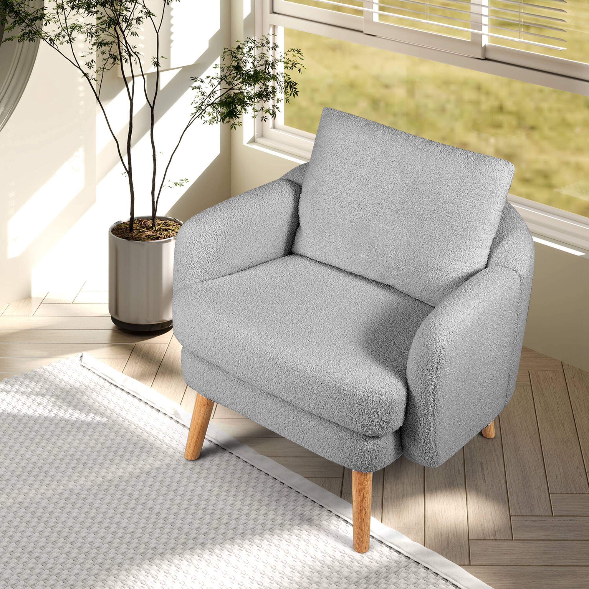 Alt View 4. Gymax - Gymax Sherpa Accent Chair Set of 2 w/ Seat Cushion & Pillow Rubber Wood Legs for Bedroom Gray - Gray.