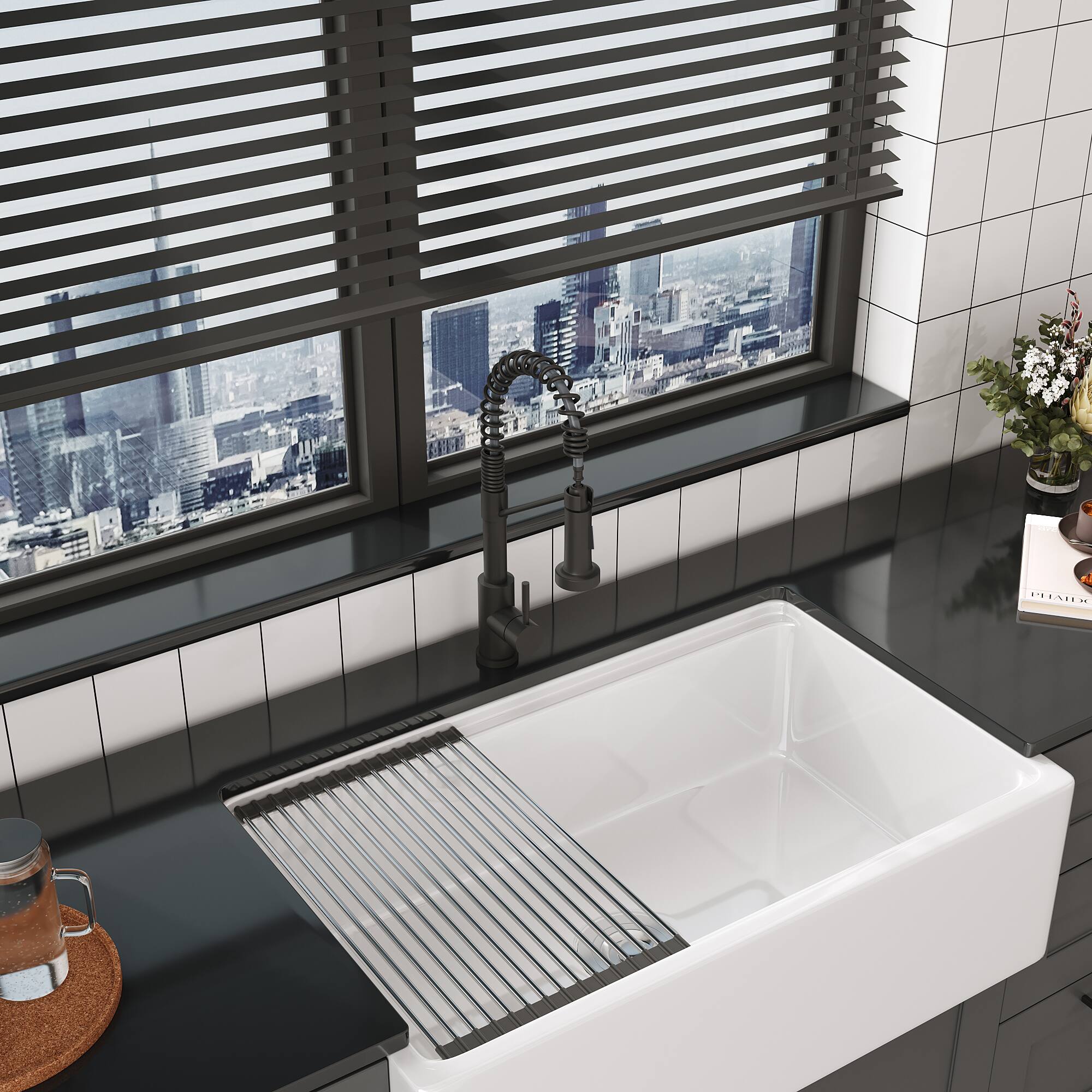 Angle. Bothwa Home - Bothwa Home KF-YQ603-MB 19 - Inch Enzoh Kitchen Faucet in Matt Black Finish - Chrome.