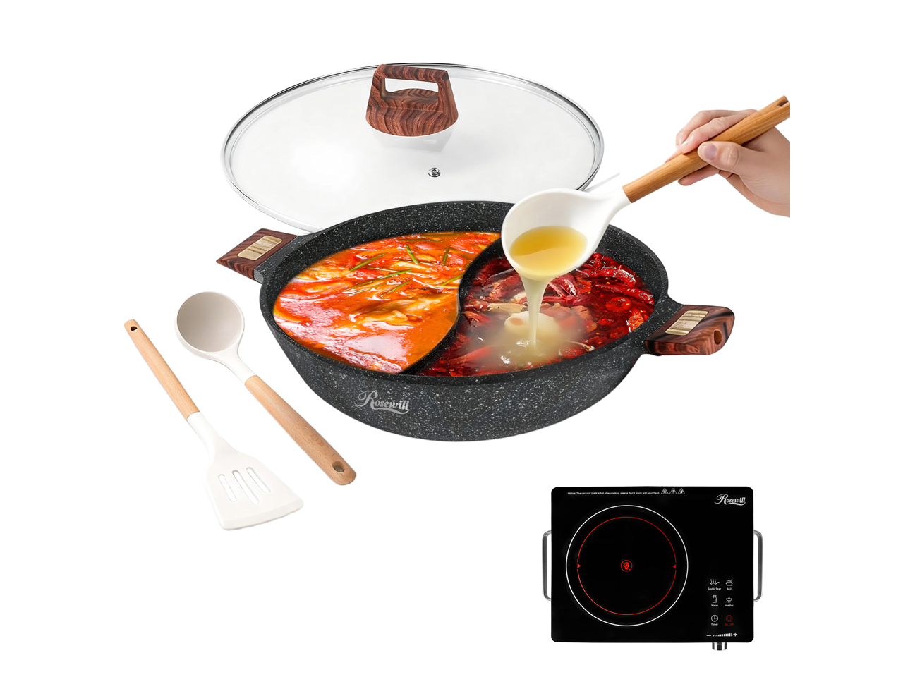 "Rosewill - 4.2QT Double Flavor Shabu Shabu Hot Pot with Divider, 13"" Stockpot for Induction, Gas, Electric - Dark Gray" price history on PriceWatchPro