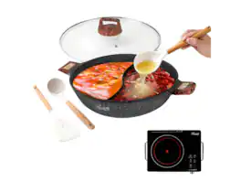 Rosewill - 4.2QT Double Flavor Shabu Shabu Hot Pot with Divider, 13" Stockpot for Induction, Gas, Electric - Dark Gray