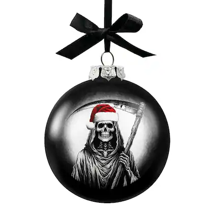 Front. OrnamentallyYou - Grim Reaper Christmas Spooky Portrait Glass Ornament Black Horror Halloween Tree Decoration - Multi-colored.