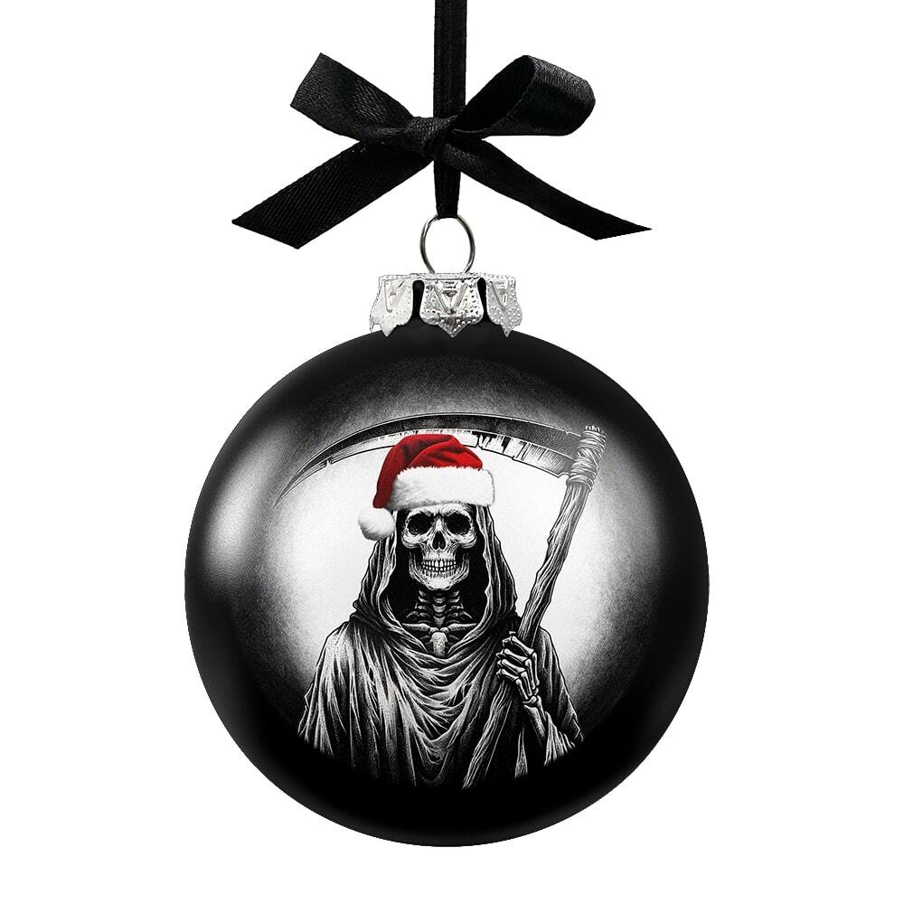 Front. OrnamentallyYou - Grim Reaper Christmas Spooky Portrait Glass Ornament Black Horror Halloween Tree Decoration - Multi-colored.