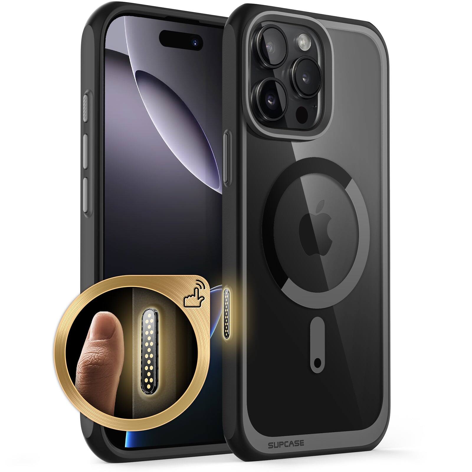 Angle. SUPCASE - iPhone 16 Pro Max 6.9 inch Unicorn Beetle MAG Slim Clear MagSafe Camera Control Button Case - Black.