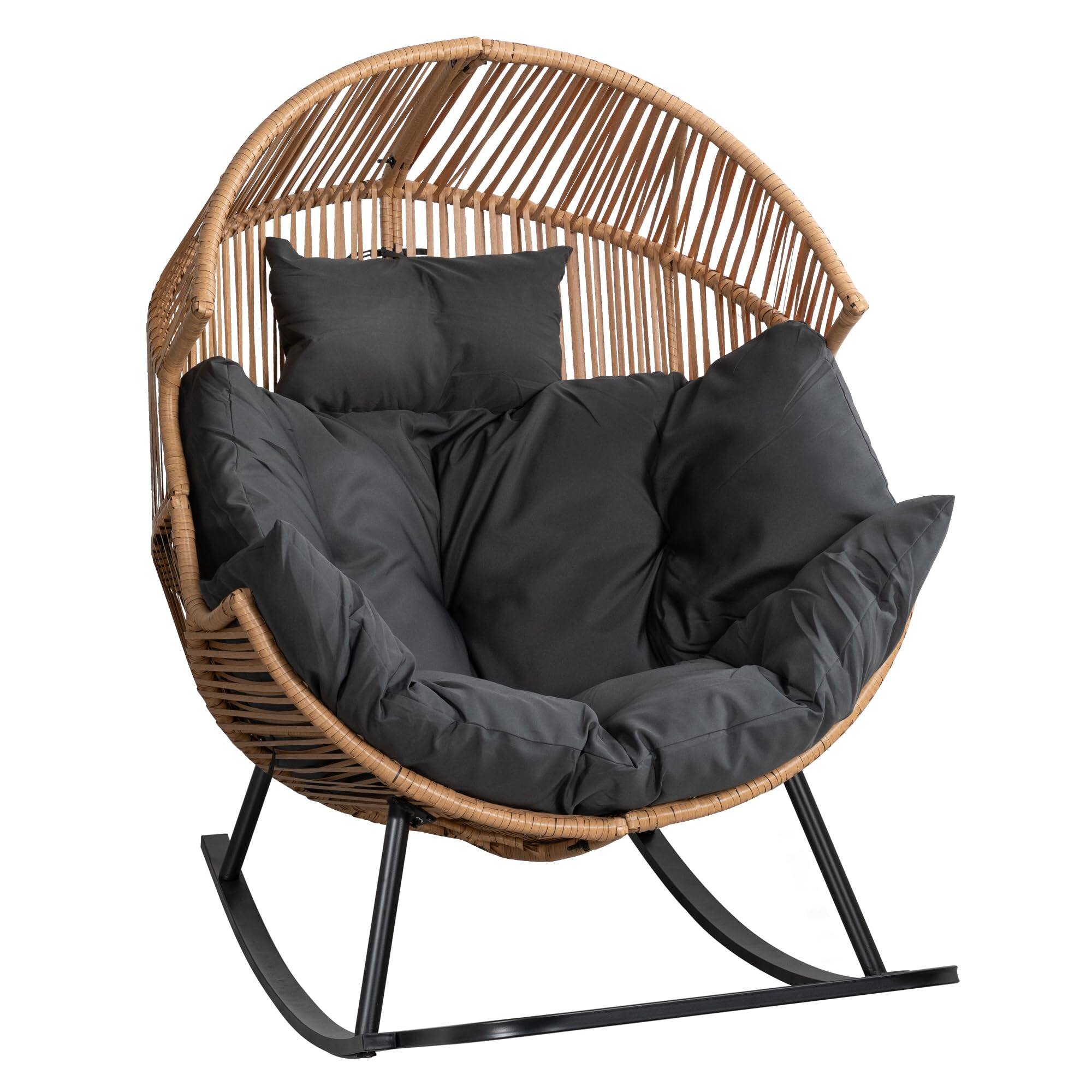 Alt View 4. Fabibe - Wicker Egg Chair,Oversized Outdoor Indoor Rocking Chair,Large PE Rattan Rocking Chair with Cushion for Patio,... - Default.
