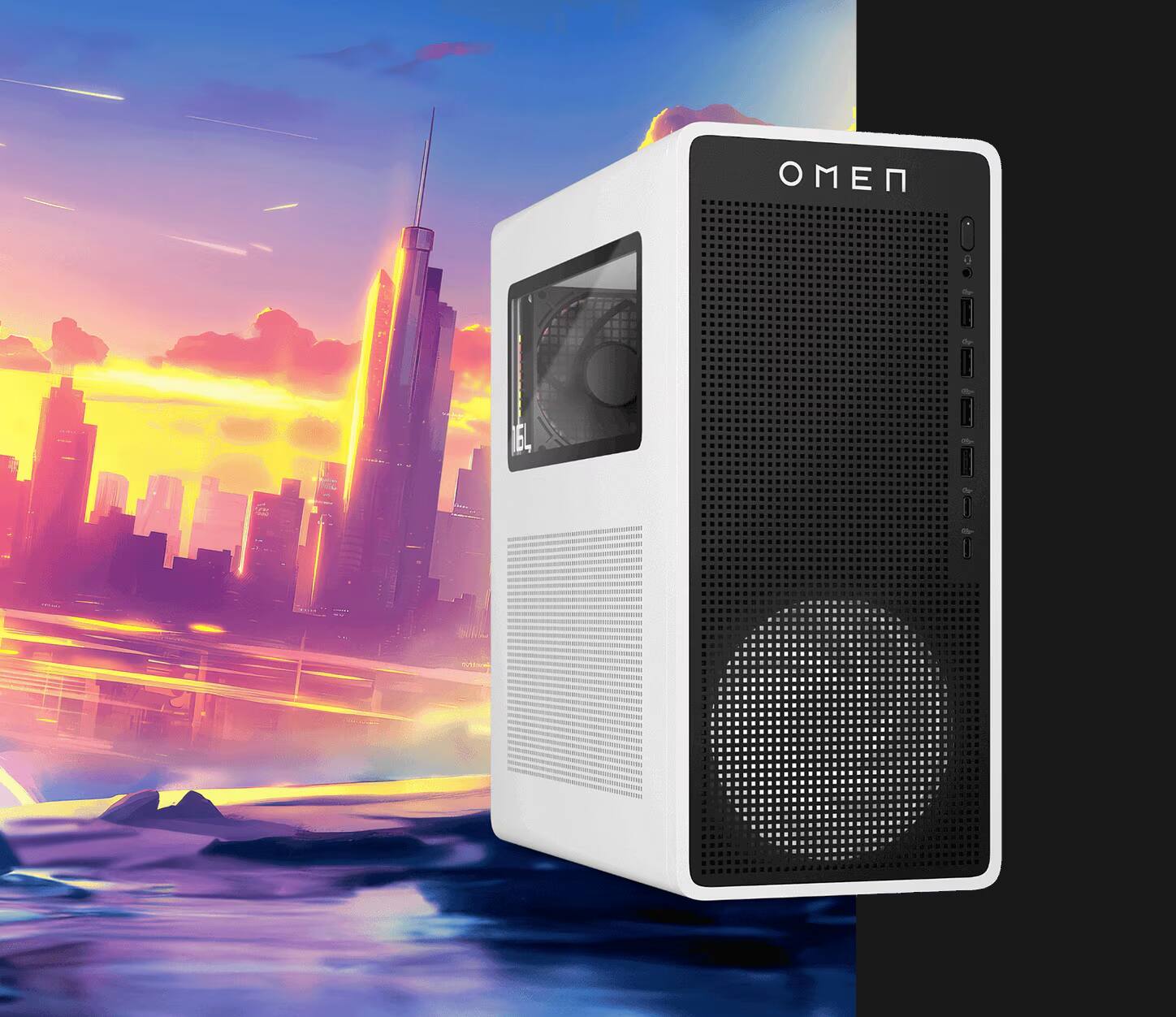 Alt View 10. HP - OMEN 16L Desktop PC (Ultra 7 265F, 64GB, 4TB SSD, GeForce RTX 5060 Ti, WiFi 6, Bluetooth 5.4, Win 11 Pro) w/USB Hub - Panda Metal.