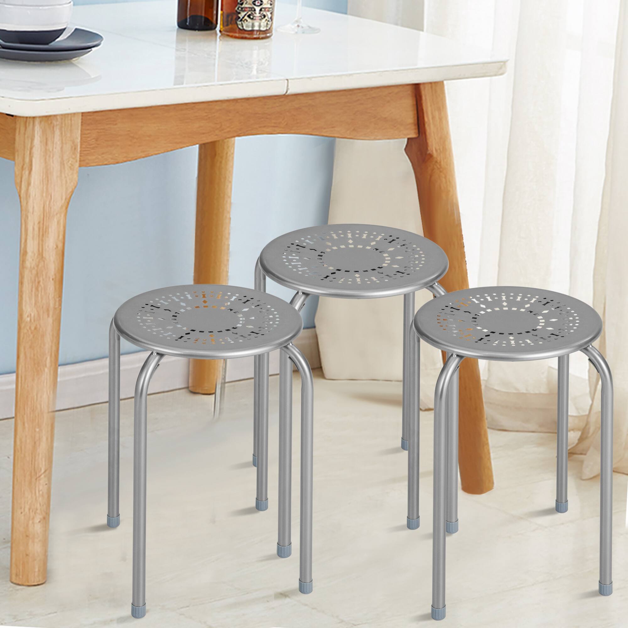 Alt View 1. Costway - Costway Set of 6 Stackable Metal Stool Set Daisy Backless Round Top Kitchen - Grey.