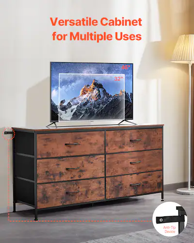 VEVOR 6 Drawer Tall Chest Dresser With Steel Frame Fabric Storage Tower Rustic Brown Bedroom Tv Stand Organizer VEVOR 6 Drawer Tall Chest Dresser With Steel Frame Fabric Storage Tower Rustic Brown Bedroom Tv Stand Organizer