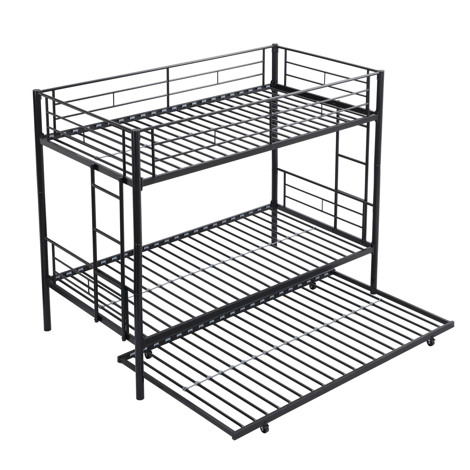 Front. Ecooso - Twin Over Twin  Metal  Bunk Bed with trundle - Black.
