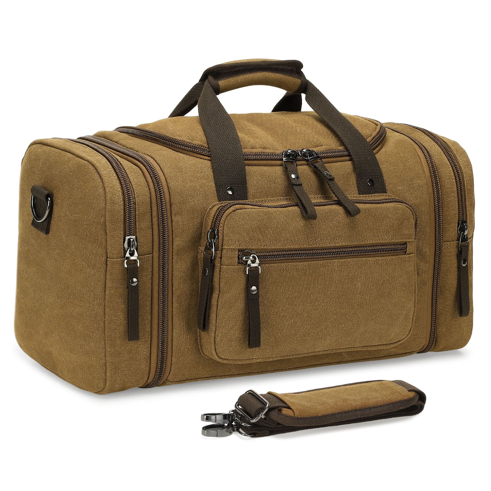 Unique Bargains - Expandable Canvas Duffel 50cm-58cm Sturdy Zipper and Reinforced Handles Lightweight Carry-On Weekender Bag - Coffee