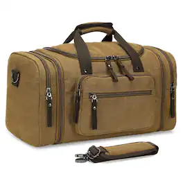 Unique Bargains - Expandable Canvas Duffel 50cm-58cm Sturdy Zipper and Reinforced Handles Lightweight Carry-On Weekender Bag - Coffee