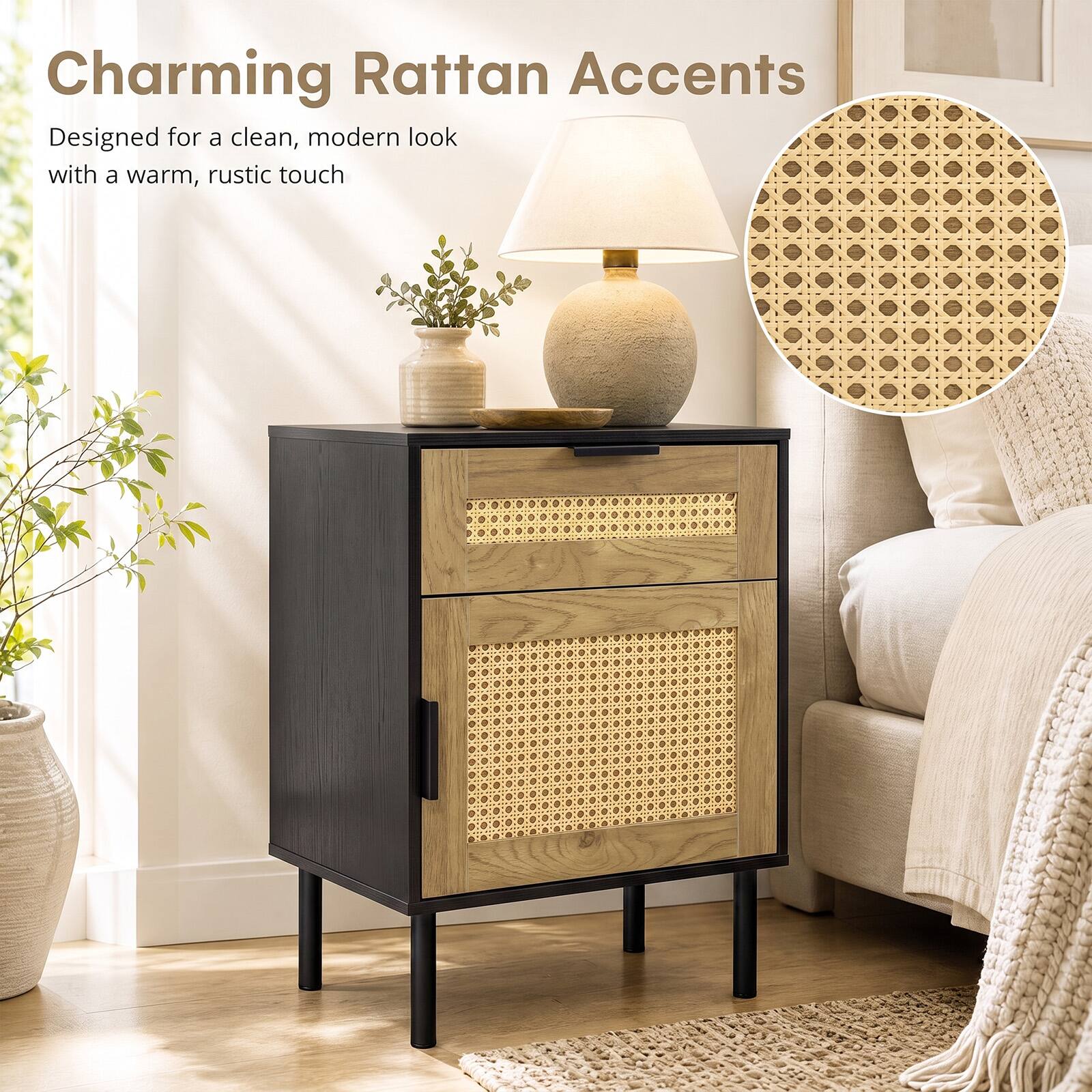 Charming Rattan Accents  
Designed for a clean, modern look with a warm, rustic touch