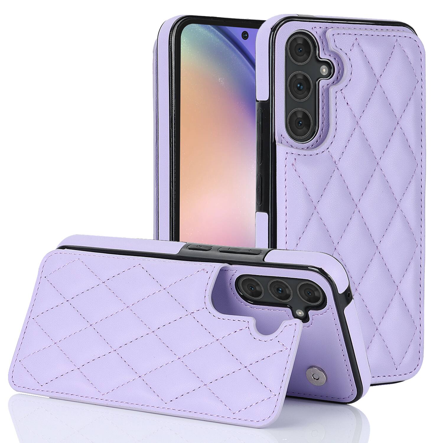 Front. Dteck - Wallet Case for Samsung Galaxy S26, RFID Blocking Double Magnetic Button PU Leather Card Holder Kickstand Cover - Purple.