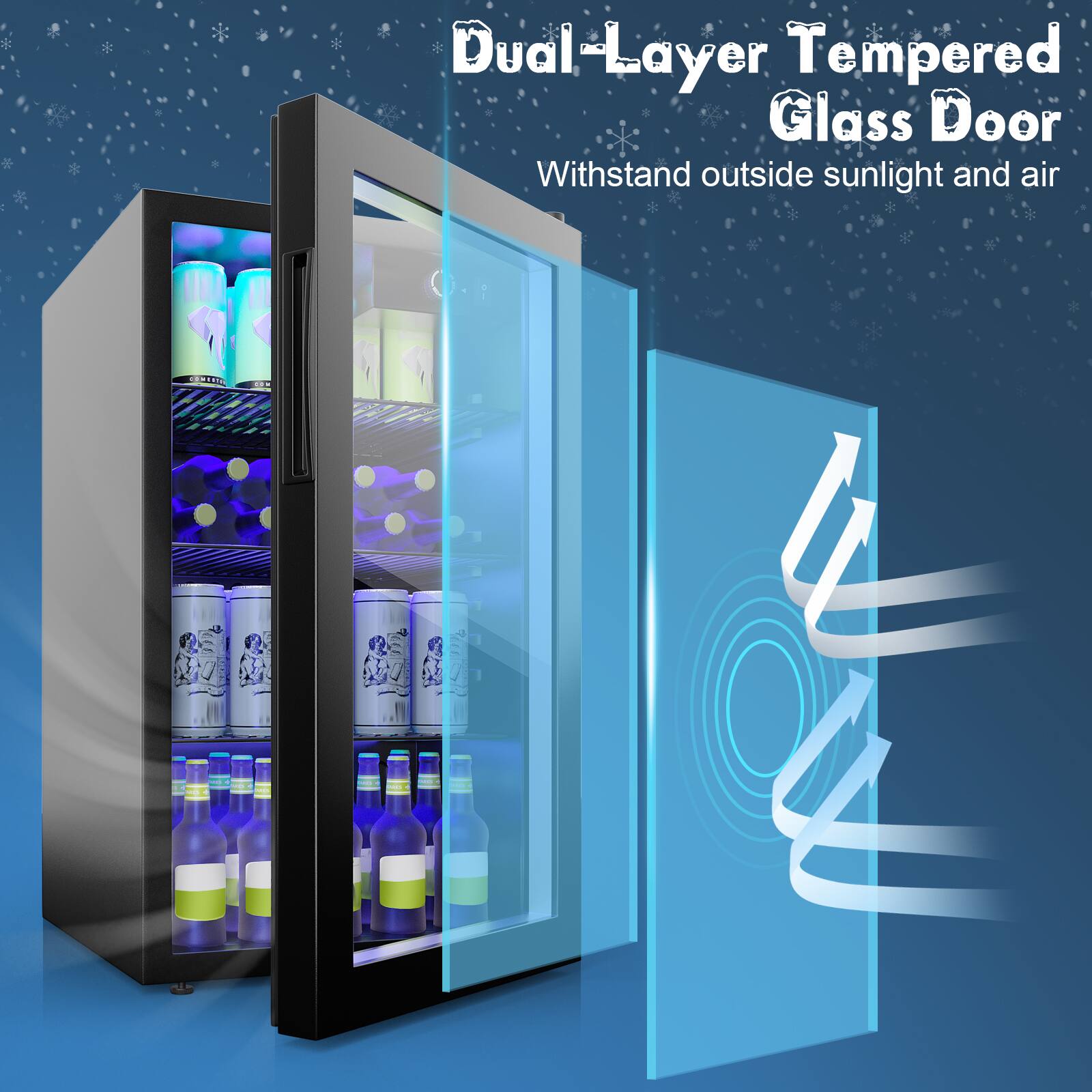 Dual-Layer Tempered Glass Door  
Withstand outside sunlight and air