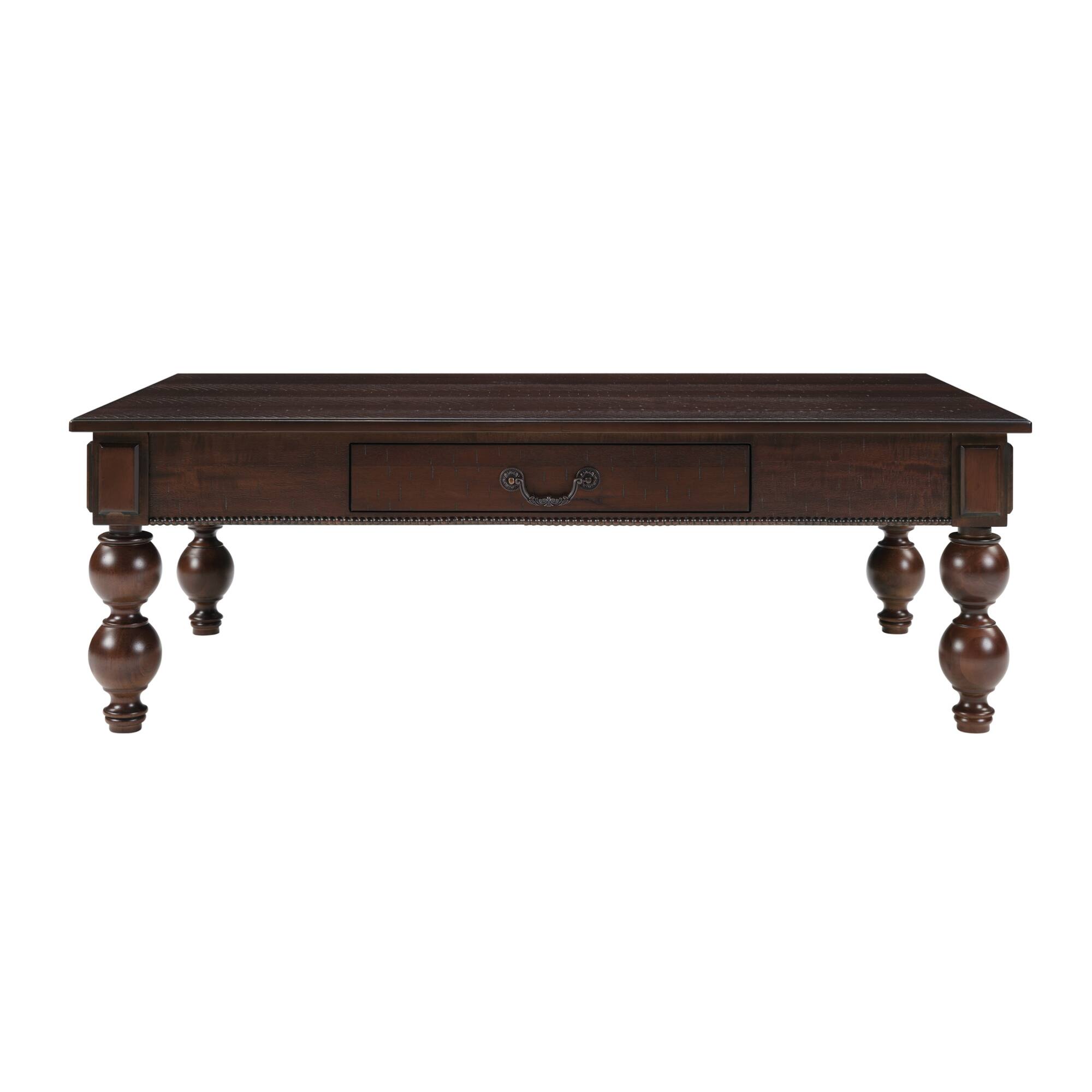 Alt View 5. GOODSILO - Vintage Rectangular Coffee Table with Storage Drawer and Solid Wood Gourd-Shaped Legs for Living Room - Espresso.