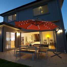 Mondawe - 10 Feet Solar Powered LED Patio Offset Umbrella 360° Rotation (Base not includ) - Orange